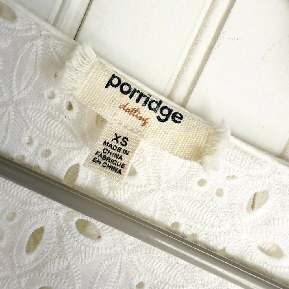 Anthropologie Porridge Size XS White Eyelet Ruffled Puff Sleeve Blouse